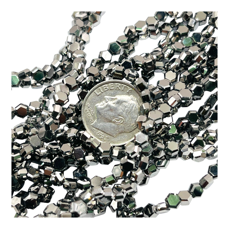 4mm Hexagon Glass Crystal White Gold