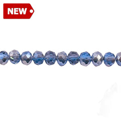 6mm Thunder Polish Glass Crystal Roundel Cut Sapphire Silver