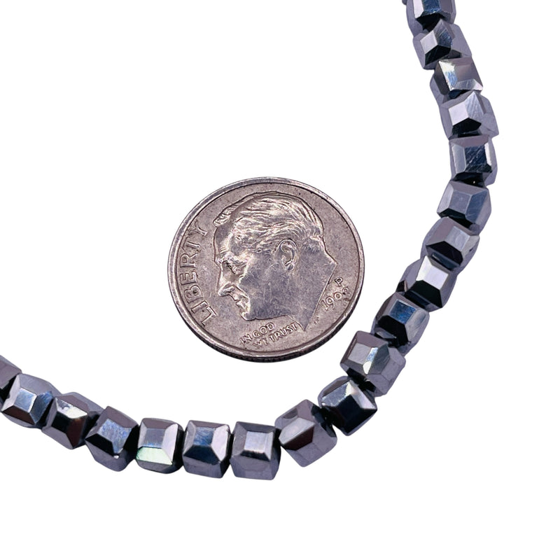 4mm Cube Glass Crystal White Gold
