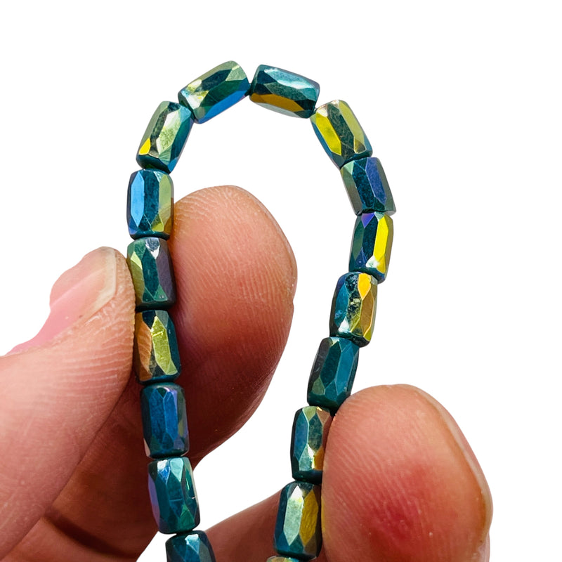 6x4mm Cylinder Glass Crystal Dk. Green Jade Super AB