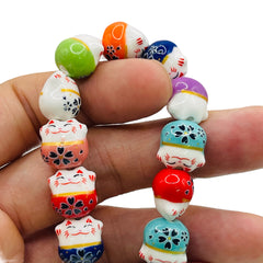 14mm Fortune Cat Handmade and Painted Porcelain Straight Drilled
