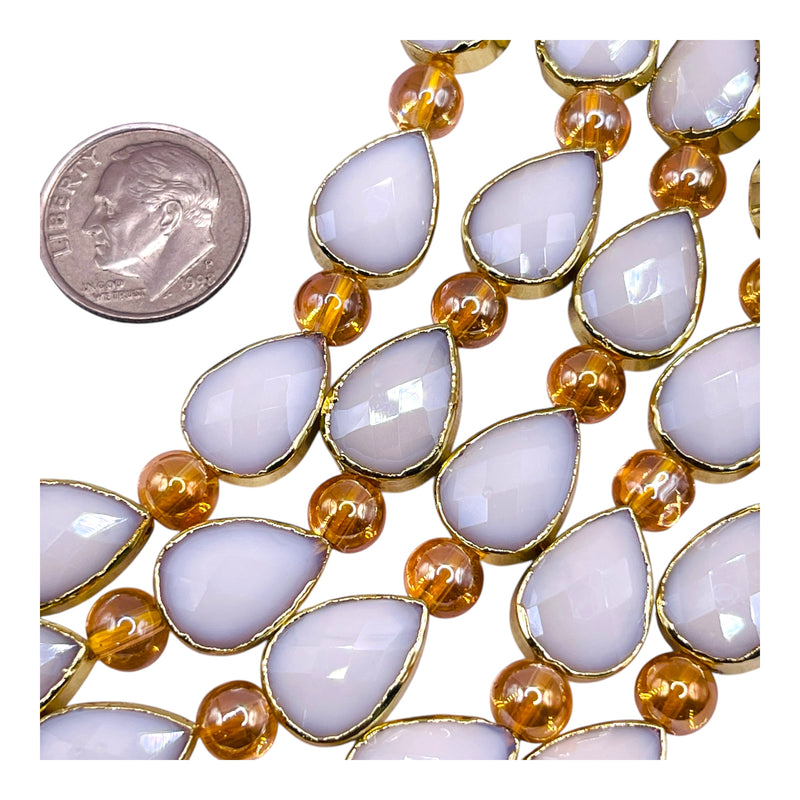 14x10mm Tear Drop Gold Edge White Jade