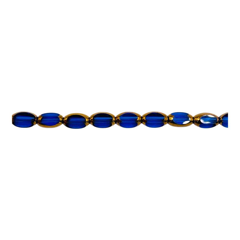 6x3mm Oval Glass Crystal Gold Edge Sapphire