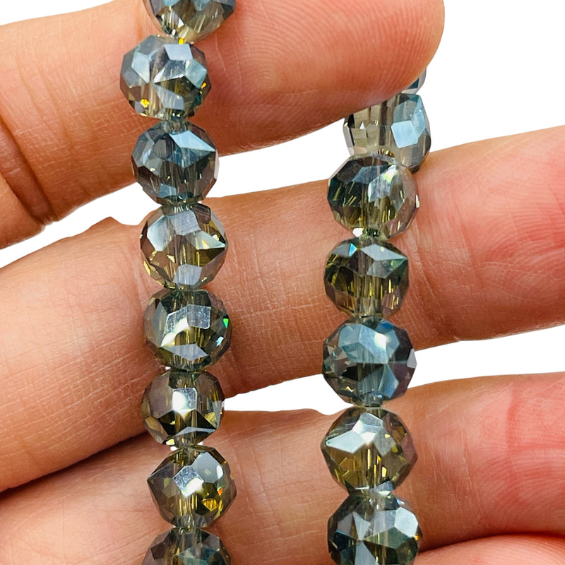 8mm Round Free Cut Glass Crystal Black Magic Green
