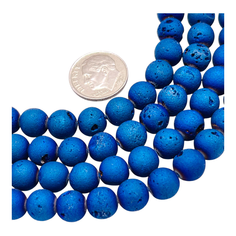 8mm Druzy Round Blue Light