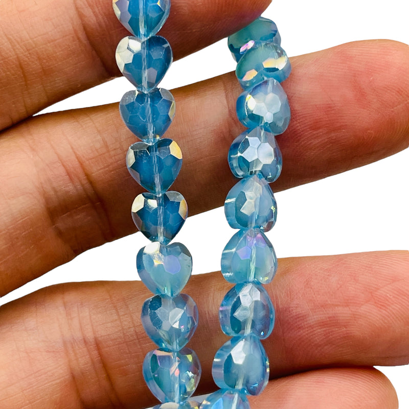 8mm Heart Glass Crystal Blue Jade AB