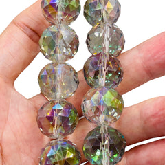 20mm Round Cut Glass Crystal Green Blossom