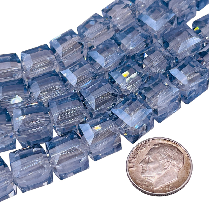 10mm Cube Glass Crystal Gray Blue