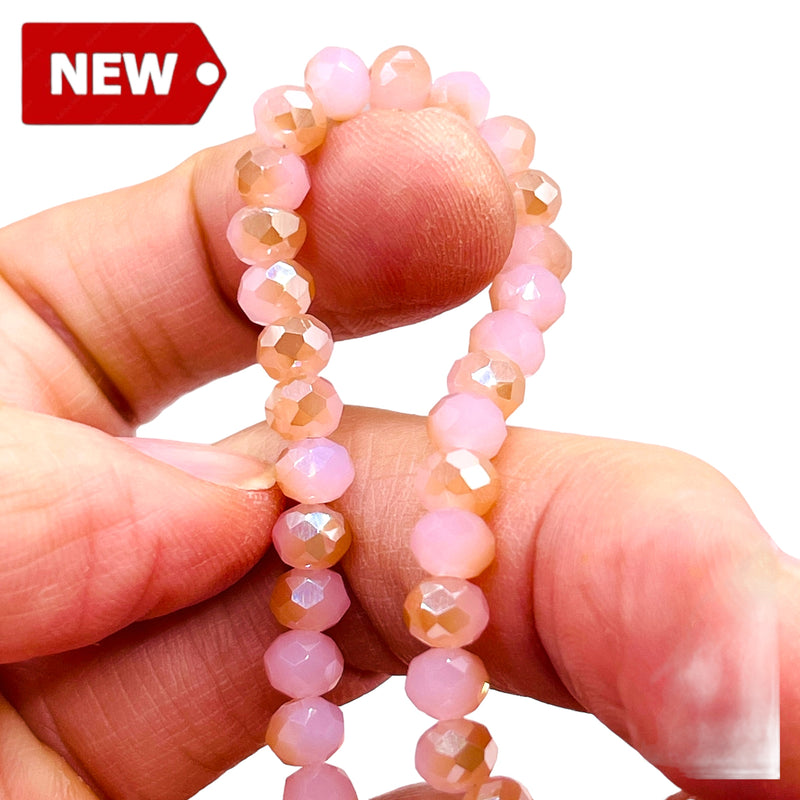 6mm Thunder Polish Glass Crystal Roundel Cut Rose Jade GA