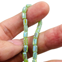6x4mm Cylinder Glass Crystal Olive Jade Super AB