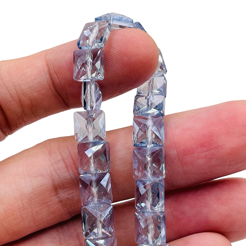 8mm Square Glass Crystal Gray Blue