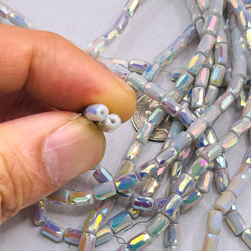 6x4mm Cylinder Glass Crystal Gray Jade Super AB