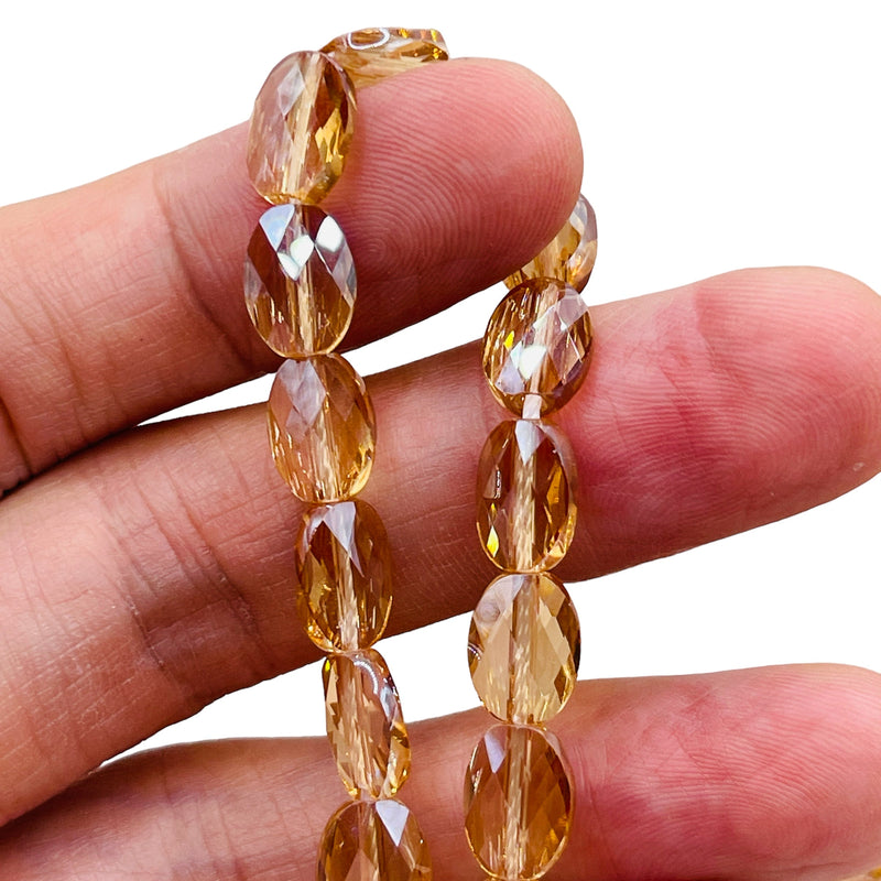 10x8mm Oval Glass Crystal Gold Amber