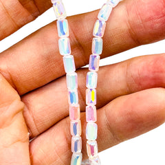 6x4mm Cylinder Glass Crystal White Jade Super AB
