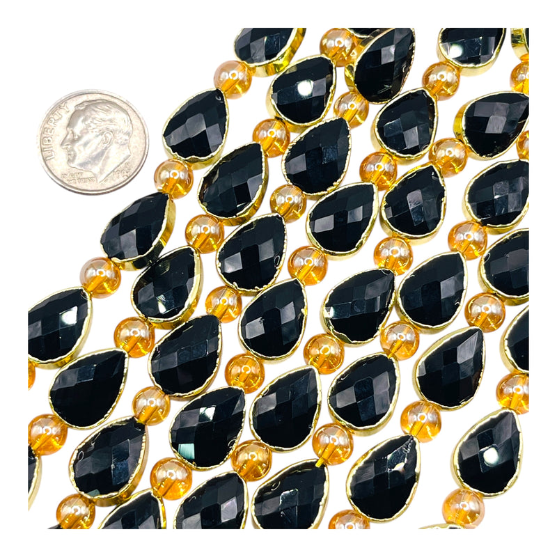 14x10mm Tear Drop Gold Edge Jet