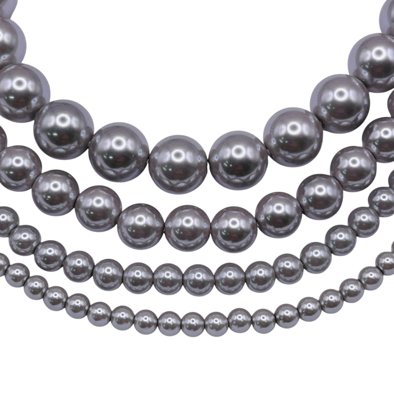 8mm Round Thunder Polish Glass Pearl Silver