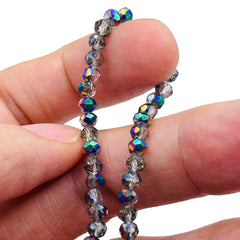 4mm Thunder Polish Glass Crystal Roundel Cut Black Diamond Rainbow