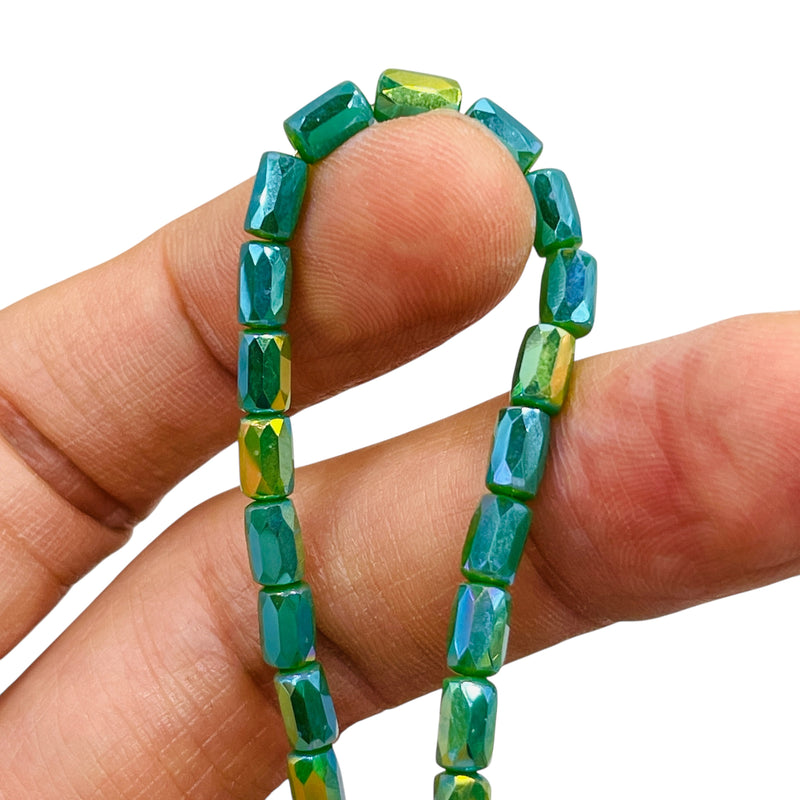 6x4mm Cylinder Glass Crystal Dk. Green Jade MG