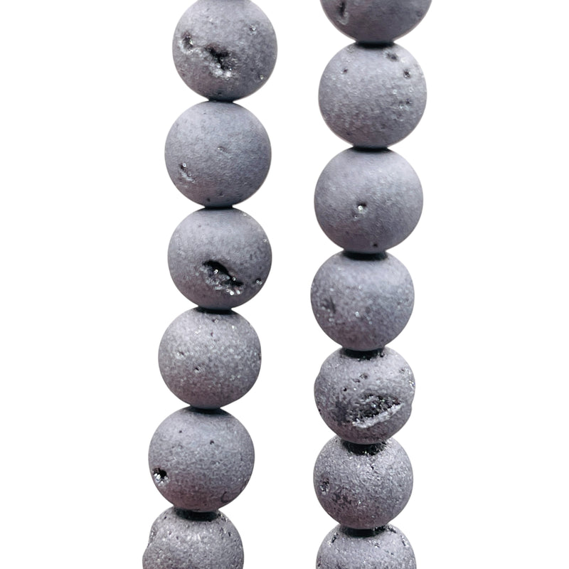 8mm Druzy Round Silver