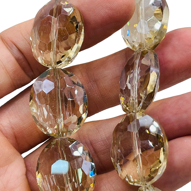 24x20mm Flat Oval Glass Crystal Silver Champagne