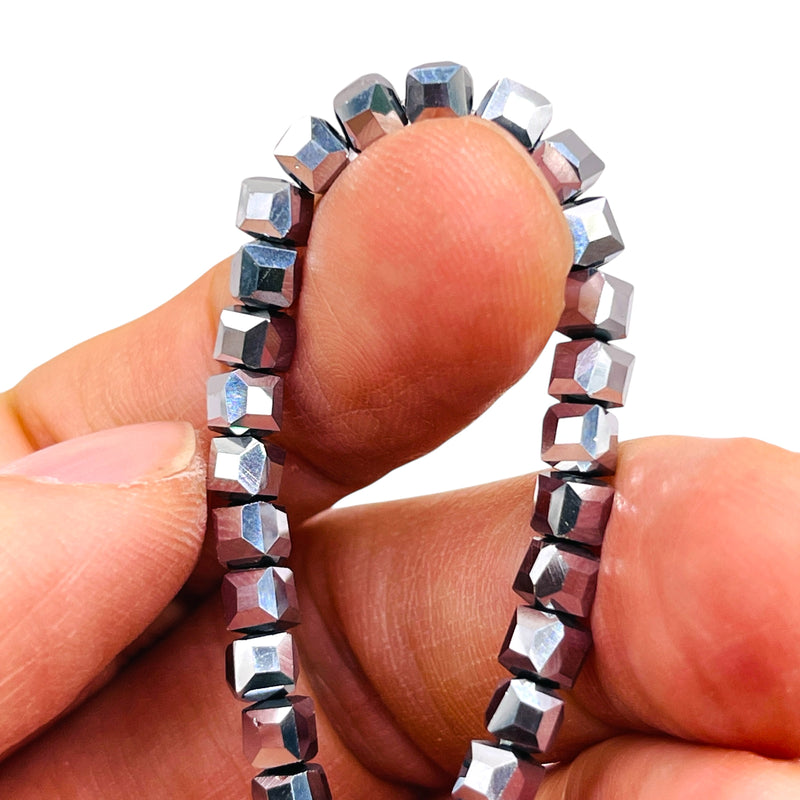 4mm Cube Glass Crystal White Gold