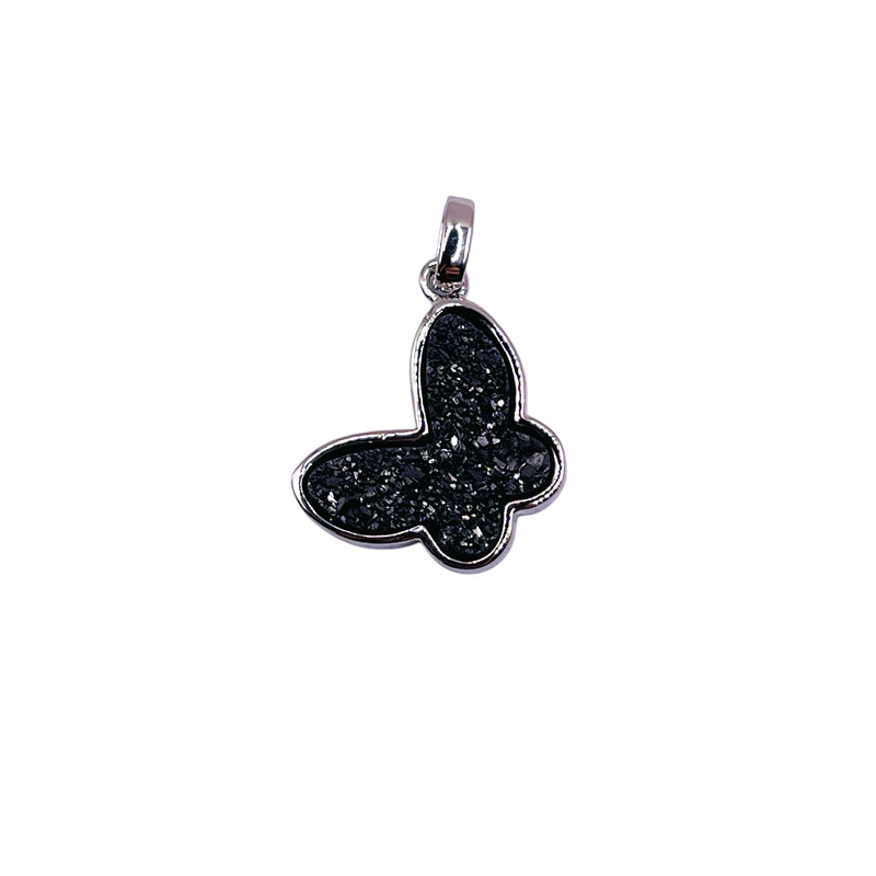 16mm Butterfly Druzy Pendant Black