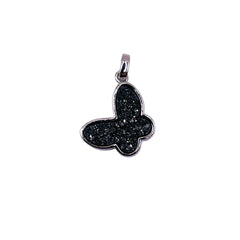 16mm Butterfly Druzy Pendant Black