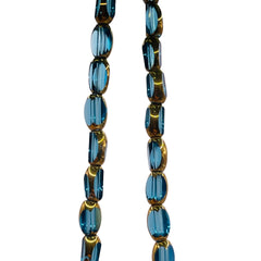 6x3mm Oval Glass Crystal Gold Edge Med. Aquamarine
