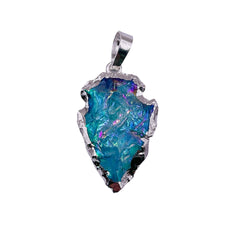 28mm Handcrafted Clear Quartz Arrow Pendant Blue