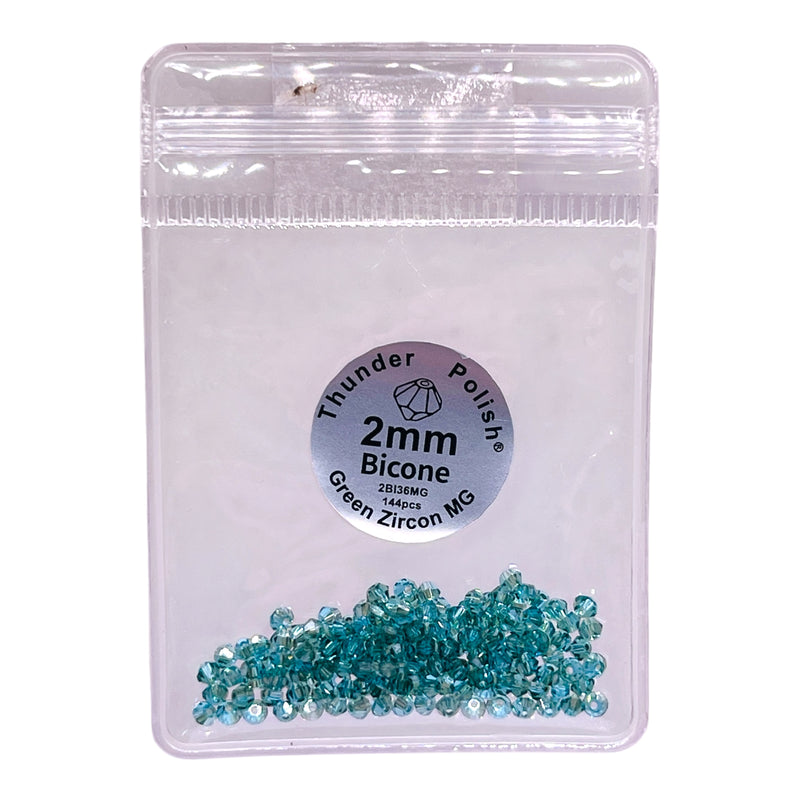 2mm Thunder Polish Glass Crystal Bicone Green Zircon MG