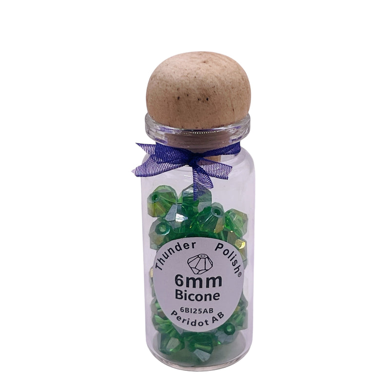 6mm Thunder Polish Glass Crystal Bicone Peridot AB