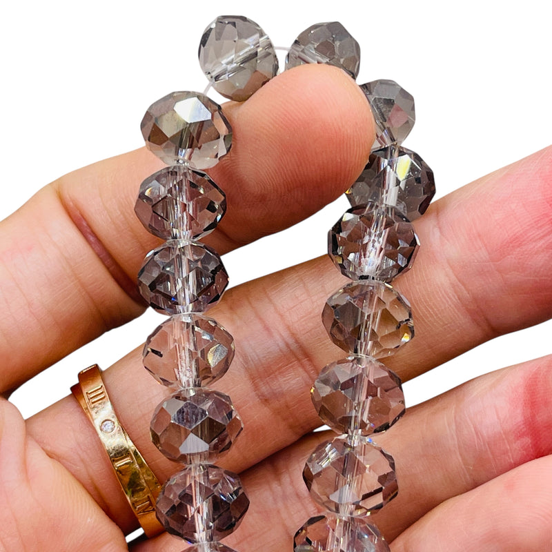 12mm Roundel Cut Glass Crystal Silver Gray