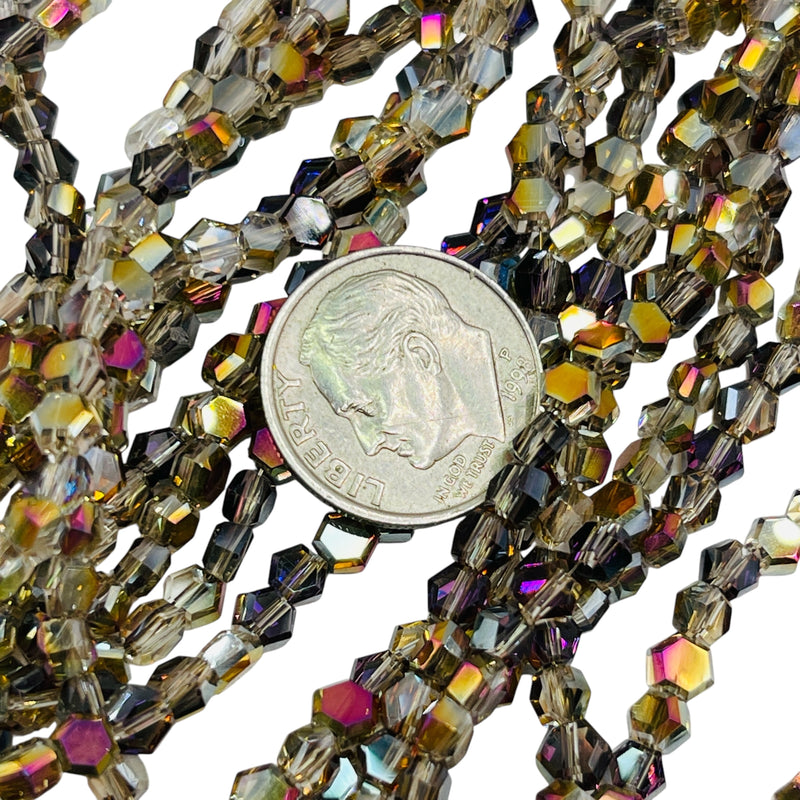 4mm Hexagon Glass Crystal Black Diamond MP