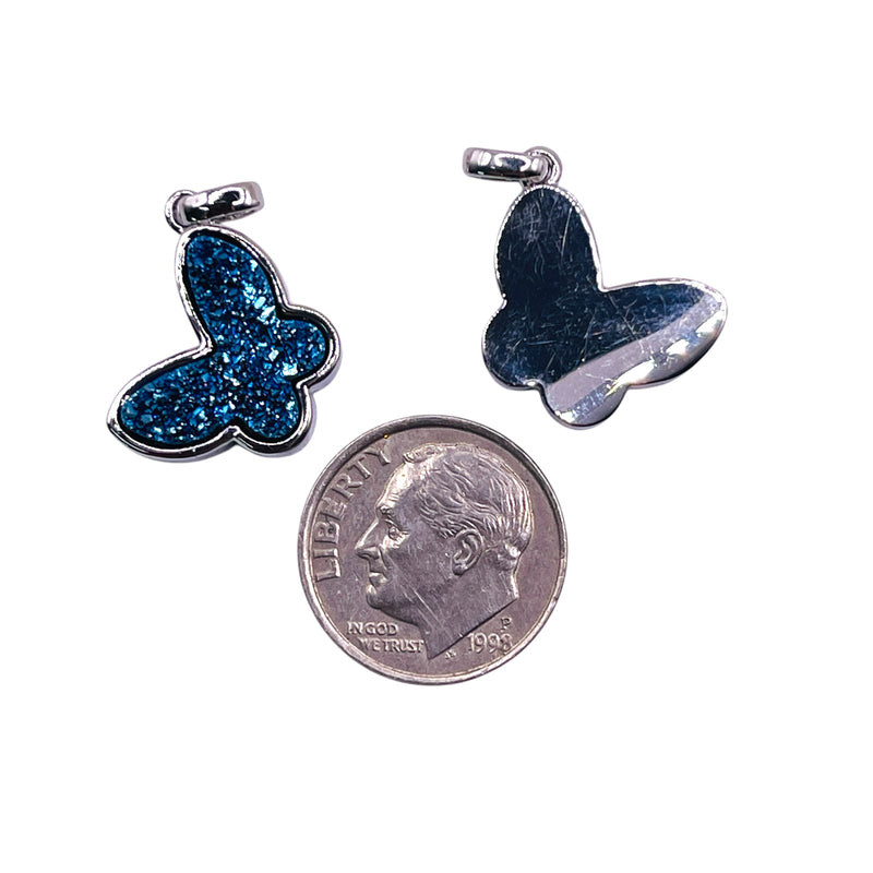 16mm Butterfly Druzy Pendant Blue Light