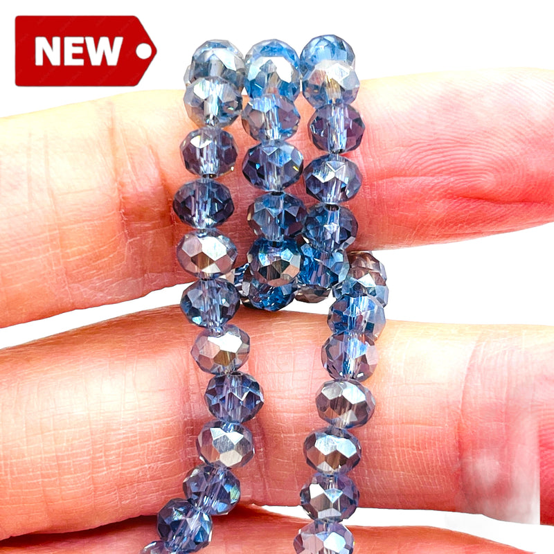 6mm Thunder Polish Glass Crystal Roundel Cut Sapphire Silver