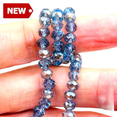 6mm Thunder Polish Glass Crystal Roundel Cut Sapphire Silver