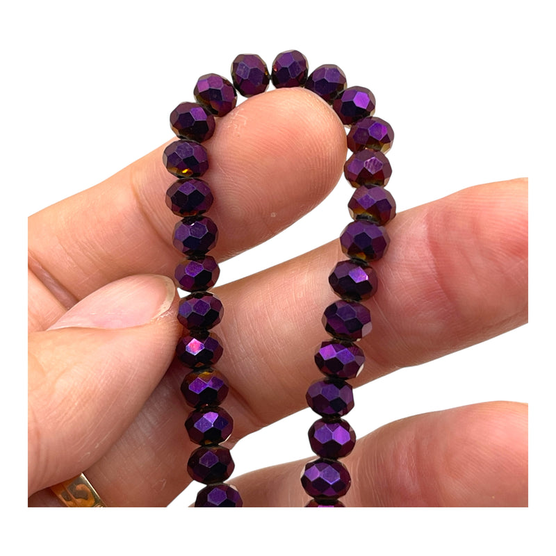 6mm Thunder Polish Glass Crystal Roundel Cut Purple Light