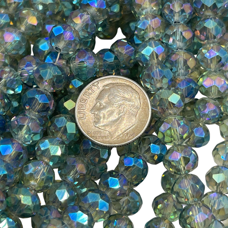 8mm Thunder Polish Glass Crystal Roundel Cut Magic Green