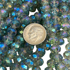 8mm Thunder Polish Glass Crystal Roundel Cut Magic Green