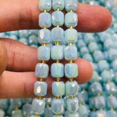 9x8mm Barrel Cut Seafoam Magic Gold
