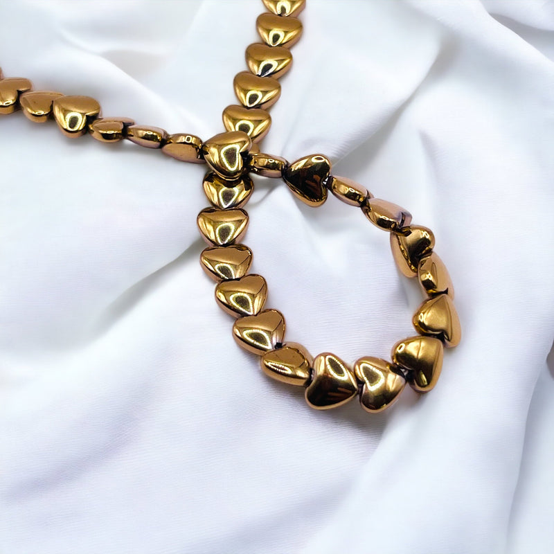 6mm Heart Hematite Gold